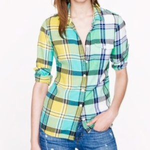 J. Crew Women's Green "Boy Fit" Flannel Plaid Shirt Size 4